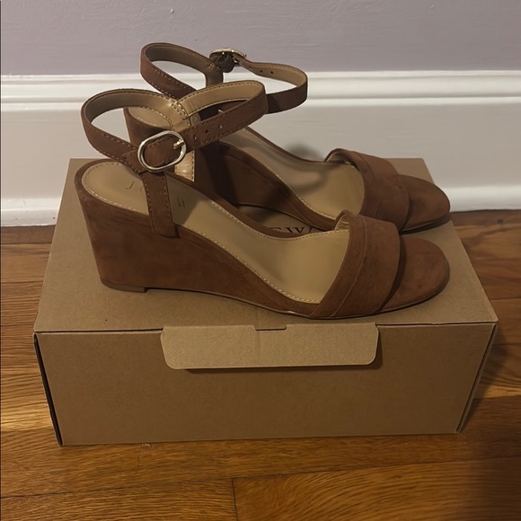 J. Crew Brown Wedge Sandals with Criss-Cross Straps - Picture 1 of 7